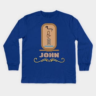 JOHN-American names in hieroglyphic letters-JOHN, name in a Pharaonic Khartouch-Hieroglyphic pharaonic names Kids Long Sleeve T-Shirt